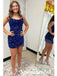 Shiny Royal Blue Sequin Spaghetti Straps Sheath Mini Dresses/ Homecoming Dresses With Tassel, PD3553