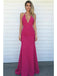 Stunning Hot Pink Halter Deep V-Neck Mermaid Open Back Prom Dress, PD4225