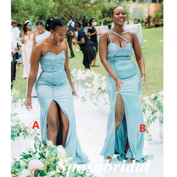 Mismatched Soft Satin Sleeveless Side Slit Mermaid Floor Length Brides SposaBridal Mismatched Soft Satin Sleeveless Side Slit Mermaid Floor Length Brides SposaBridal