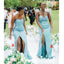 Mismatched Soft Satin Sleeveless Side Slit Mermaid Floor Length Bridesmaid Dresses With Button, BD3351