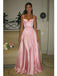 Dreamy Blush Pink Satin Spaghetti Straps A-Line Prom Dresses with Lace Applique, PD4224