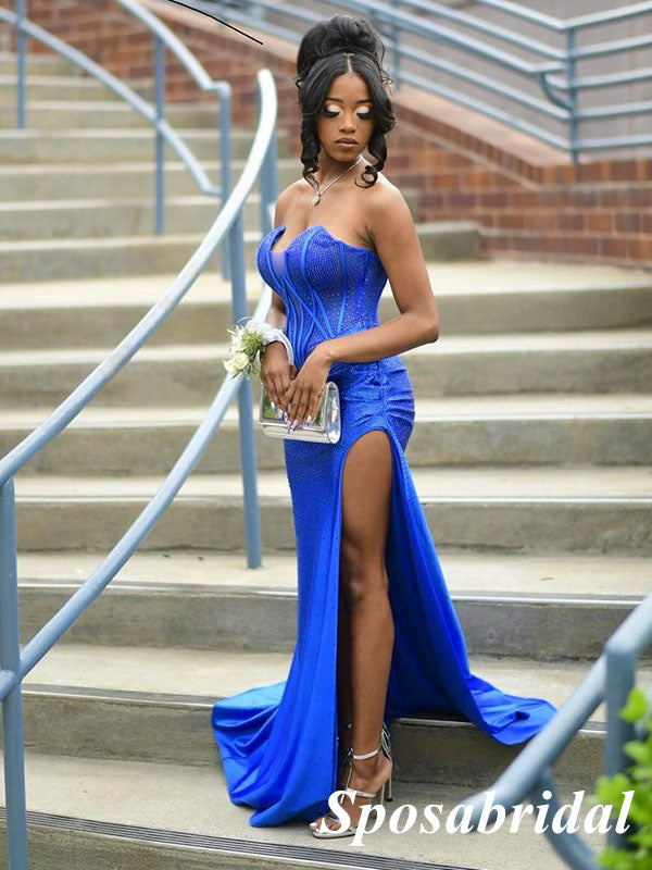 Sexy Satin Sweetheart Side Slit Mermaid Long Prom Dresses With Beading SposaBridal Sexy Satin Sweetheart Side Slit Mermaid Long Prom Dresses With Beading SposaBridal