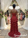 Glam Strapless Beaded Tiered Ruffle Red Formal Bridesmaid Dress, PD4304