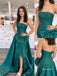 Strapless Satin A-Line Evening Dress, Large Bow Front With Slit Emerald Formal Gown, PD4377