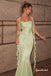 Sage Green Satin Mermaid Evening Dress, Ruffle Strap Formal Gown, PD4384