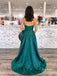Strapless Satin A-Line Evening Dress, Large Bow Front With Slit Emerald Formal Gown, PD4377