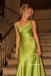 Cowl Neck Spaghetti Strap Satin Mermaid Evening Dress, Green Formal Gown, PD4380