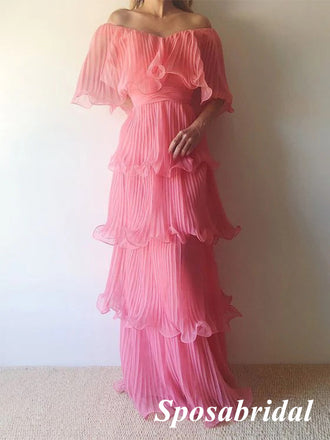 A Line Pink Pleated Long Prom Dress Formal Party Dress, PD3984