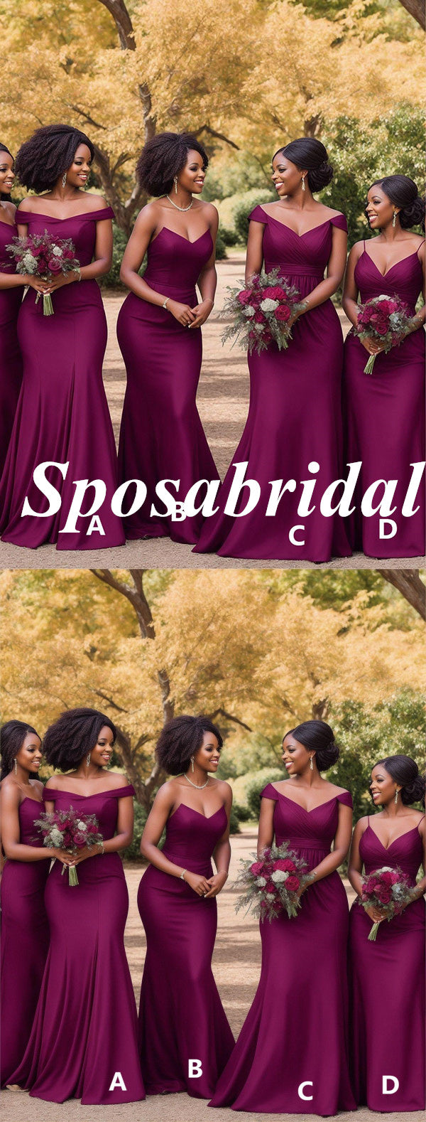 Sexy Mismatched FDY Fabric Mermaid Floor Length Bridesmaid Dresses, BD SposaBridal Sexy Mismatched FDY Fabric Mermaid Floor Length Bridesmaid Dresses, BD SposaBridal