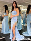 Sexy Blue Sweetheart Sleeveless Side Slit Mermaid Long Prom Dresses With Applique, PD3948
