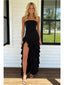 Sexy Black Chiffon Strapless Side Slit Mermaid Ruffle Prom Dress, PD4132