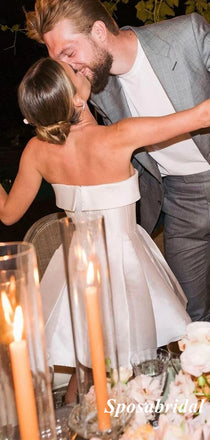 Sexy Satin Sweetheart Sleeveless A-Line Beach Short Wedding Dresses, WD3100