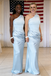 Elegant Light Blue One Shoulder Soft Satin Mermaid Bridesmaid Gown for Wedding, BD3449