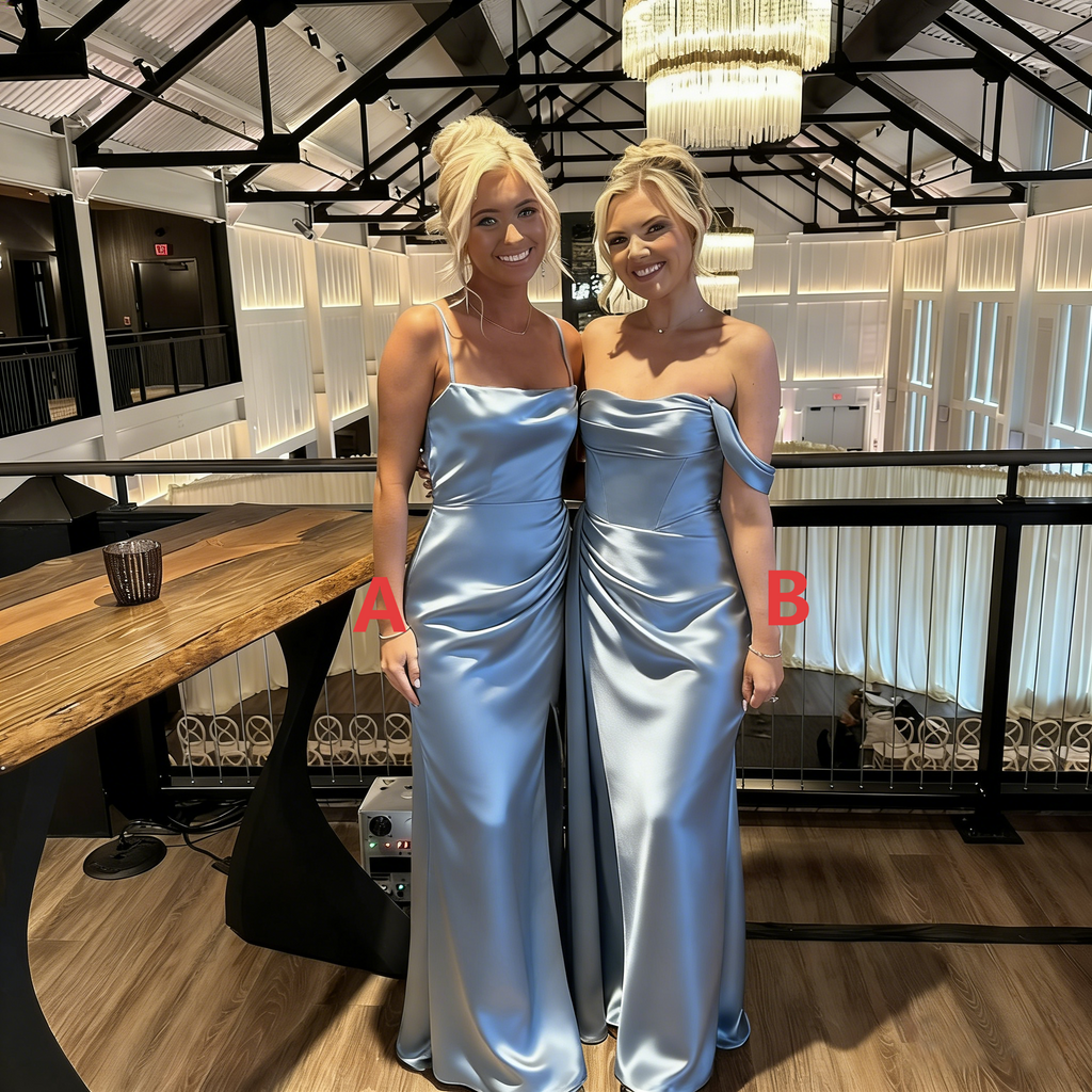 Chic Mismatched Dusty Blue Soft Satin Mermaid Bridesmaid Dresses | Wedding Guest Attire, BD3448