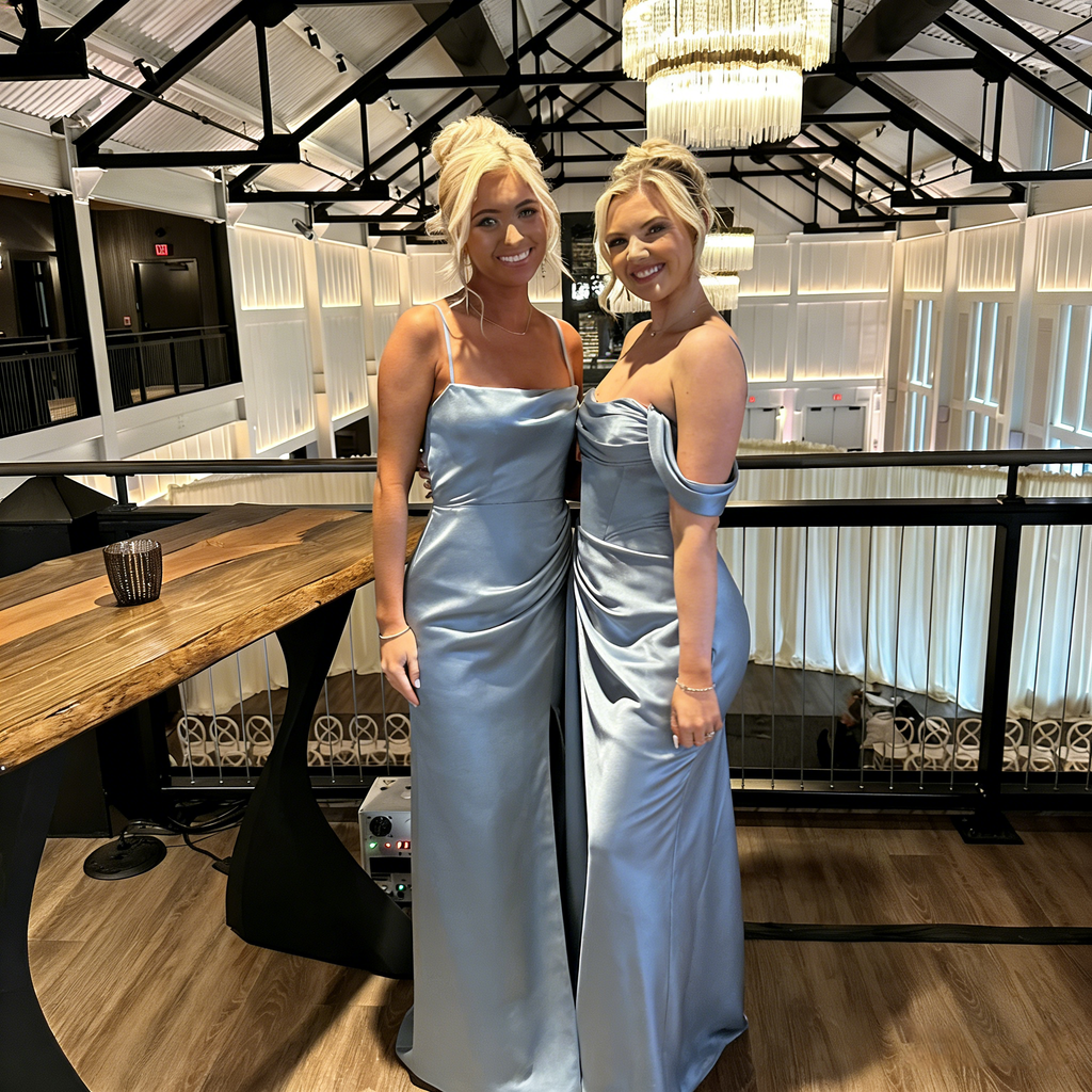Chic Mismatched Dusty Blue Soft Satin Mermaid Bridesmaid Dresses | Wedding Guest Attire, BD3448