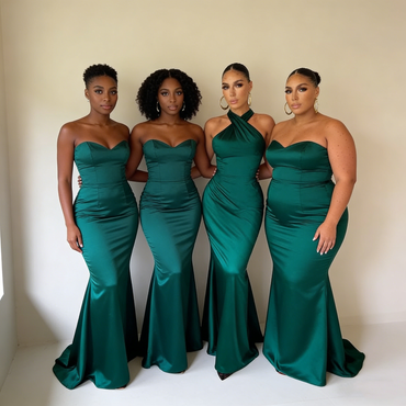 Elegant Mismatched Emerald Green Satin Mermaid Bridesmaid Dresses, BD3456