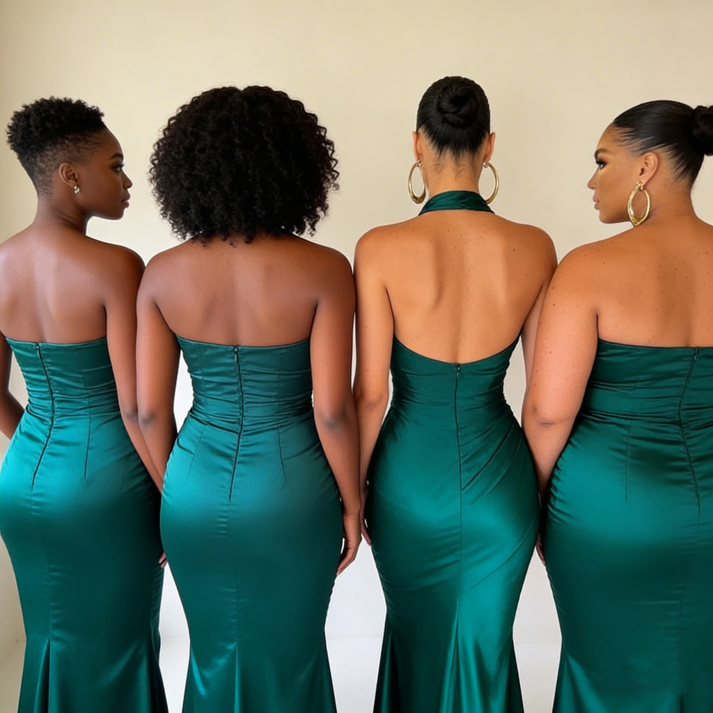 Elegant Mismatched Emerald Green Satin Mermaid Bridesmaid Dresses, BD3456