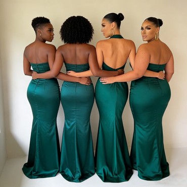 Elegant Mismatched Emerald Green Satin Mermaid Bridesmaid Dresses, BD3456