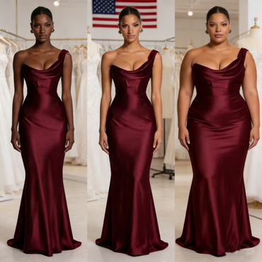 Elegant Burgundy Satin One Shoulder Mermaid Long Evening Gown for Wedding Guest, BD3455
