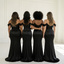 Sexy Black Satin Cold Shoulder Cowl Side Slit Mermaid Bridesmaid Dresses, BD3461