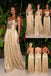 Gold Pleated Bridesmaid Dresses Spaghetti Strap A-Line for Formal Wedding, BD3465