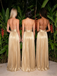 Gold Pleated Bridesmaid Dresses Spaghetti Strap A-Line for Formal Wedding, BD3465