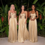 Gold Pleated Bridesmaid Dresses Spaghetti Strap A-Line for Formal Wedding, BD3465