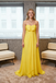 Flowy Chiffon Bright Yellow Strapless A-Line Bridesmaid Dress Long Gown, BD3466