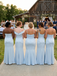 Mismatched Light Blue Soft Satin Mermaid Bridesmaid Dresses for Wedding Party, BD3470
