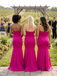 Hot Pink Satin Strapless Mermaid Bridesmaid Dress With Flower Detail, BD3471