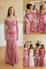 Dusty-Rose Soft Satin Cold Shoulder Side Slit Mermaid Bridesmaid Dress With Ruched Bodice, BD3472