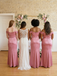 Dusty-Rose Soft Satin Cold Shoulder Side Slit Mermaid Bridesmaid Dress With Ruched Bodice, BD3472