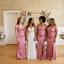 Dusty-Rose Soft Satin Cold Shoulder Side Slit Mermaid Bridesmaid Dress With Ruched Bodice, BD3472