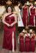 Burgundy Satin One Shoulder Side Slit Mermaid Bridesmaid Dress, BD3473