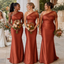 Terracotta Satin One Shoulder Mermaid Bridesmaid Dress, BD3475