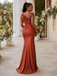 Terracotta Satin One Shoulder Mermaid Bridesmaid Dress, BD3475