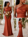 Terracotta Satin One Shoulder Mermaid Bridesmaid Dress, BD3475