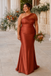 Terracotta Satin One Shoulder Mermaid Bridesmaid Dress, BD3475