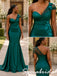 Mismatched Luxe Emerald Green Satin Sheer Tulle Neckline Mermaid Bridesmaid Dresses, BD3479