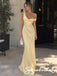 Glam Asymmetric Draped Cowl Back Butter Yellow Satin Formal Bridesmaid Dress,PD4306