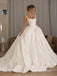 Ivory Satin Square Neck A-Line Wedding Dress With Voluminous Ball Gown Skirt,WD3137