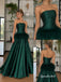 Emerald Green Satin Strapless Feather Trim Ball Gown Floor Length Evening Dress,PD4340