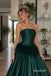 Emerald Green Satin Strapless Feather Trim Ball Gown Floor Length Evening Dress,PD4340
