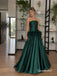 Emerald Green Satin Strapless Feather Trim Ball Gown Floor Length Evening Dress,PD4340