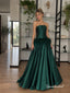Emerald Green Satin Strapless Feather Trim Ball Gown Floor Length Evening Dress,PD4340