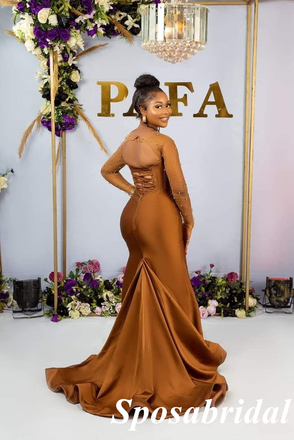 Sexy Soft Satin And Tulle Long Sleeves Floor-Length Mermaid Maxi Mermaid Bridesmaid Dresses, BD3406