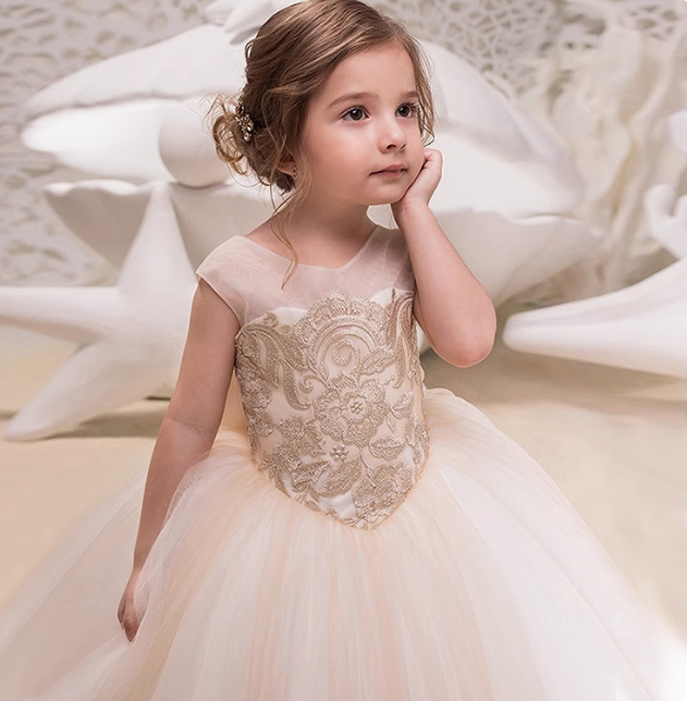 Little Wedding Guest Cap Sleeves Tulle Unique A-Line Flower Girl Dresses, FG1457