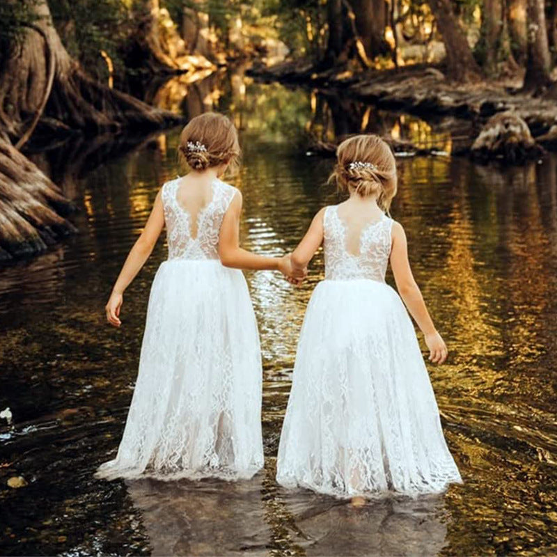 Cute Wedding Guest Dress Spaghetti Straps Lace Unique A-Line Flower Girl Dresses, FG1460