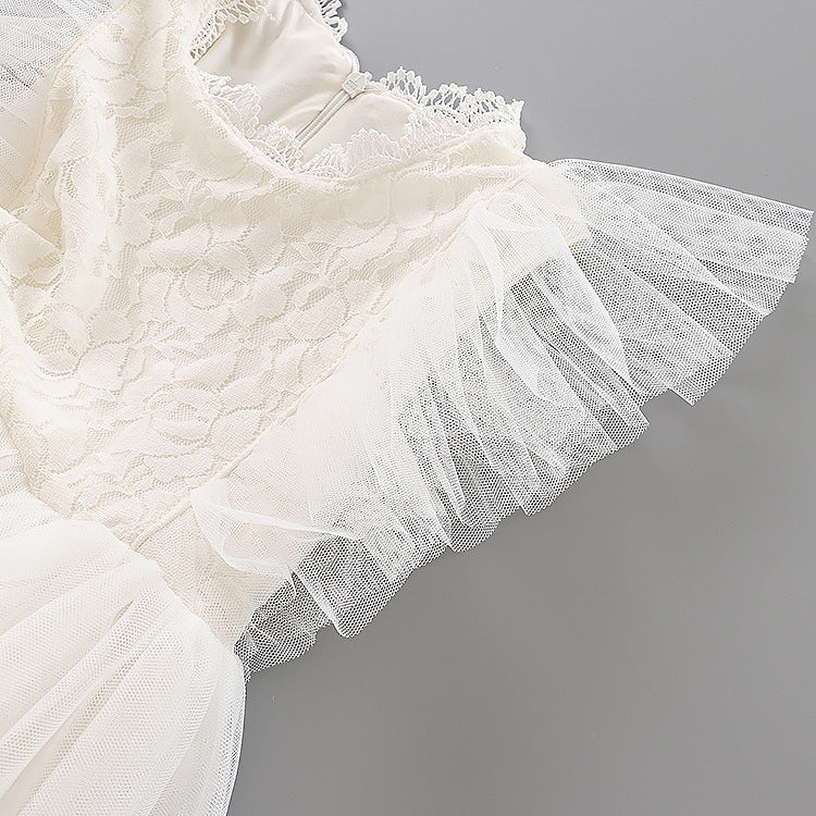 Cute Wedding Guest Dress Spaghetti Straps Lace Unique A-Line Flower Girl Dresses, FG1467