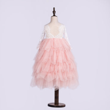 Cute Wedding Guest Dress Long Sleeves Tulle And Lace Unique A-Line Flower Girl Dresses, FG1467